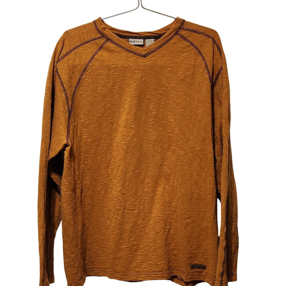 Pumpkin Ruff Hewn V-Neck Long Sleeve Casual Everyday Top Brown Stitch XL Shirt